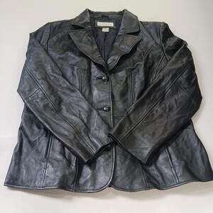 Preston & York Women's Black Genuine Lamb Skin Leather Buttons Jacket Size Large
